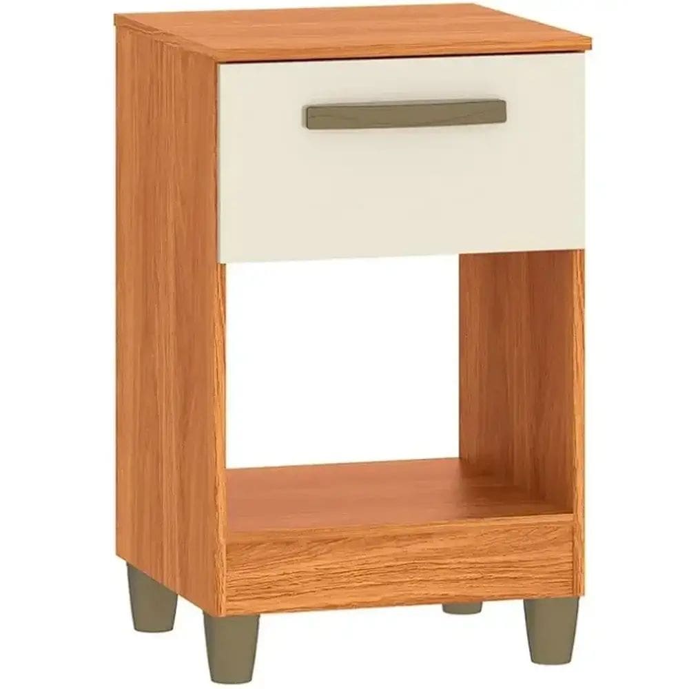 Mesa de Cabeceira Prada 1 Gaveta Fellicci Cor Cinamomo Off White