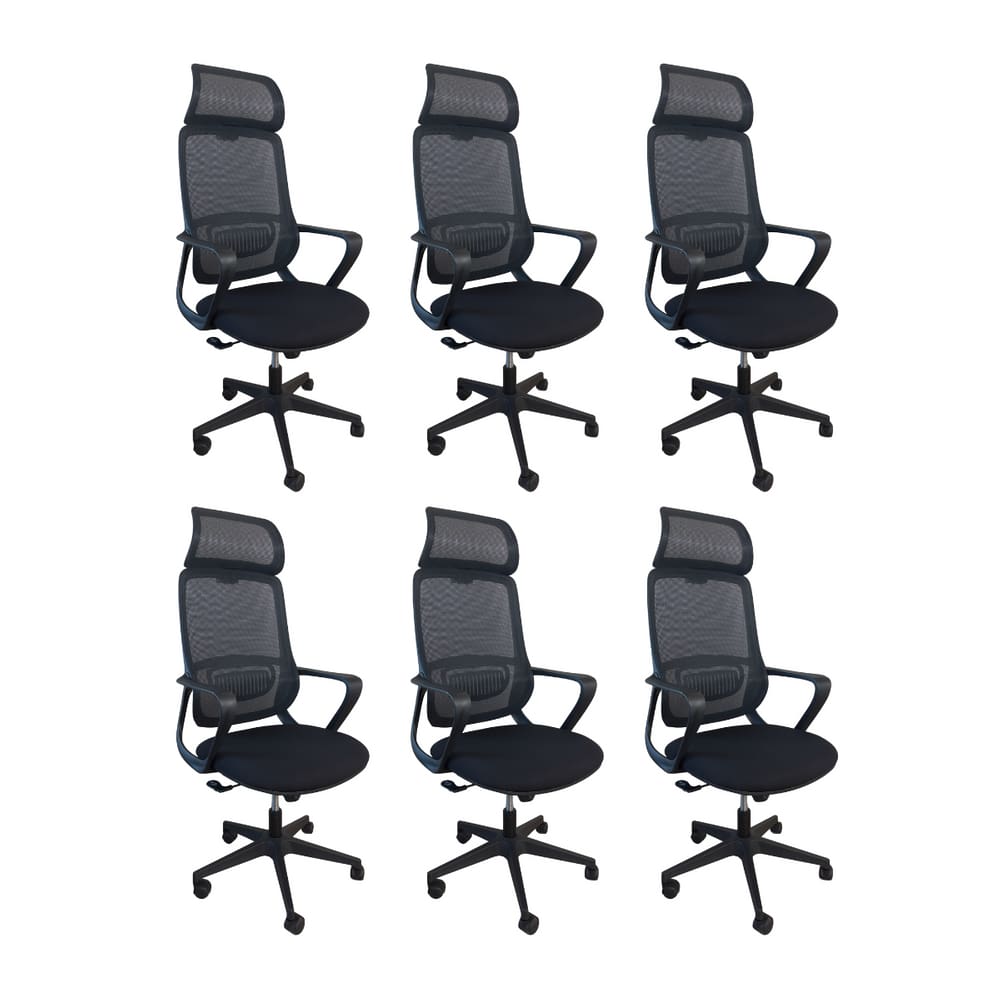 Kit 6 Cadeiras de Escritório Presidente Ergonômica Oficial Corporativa Vinci Apoio Nuca