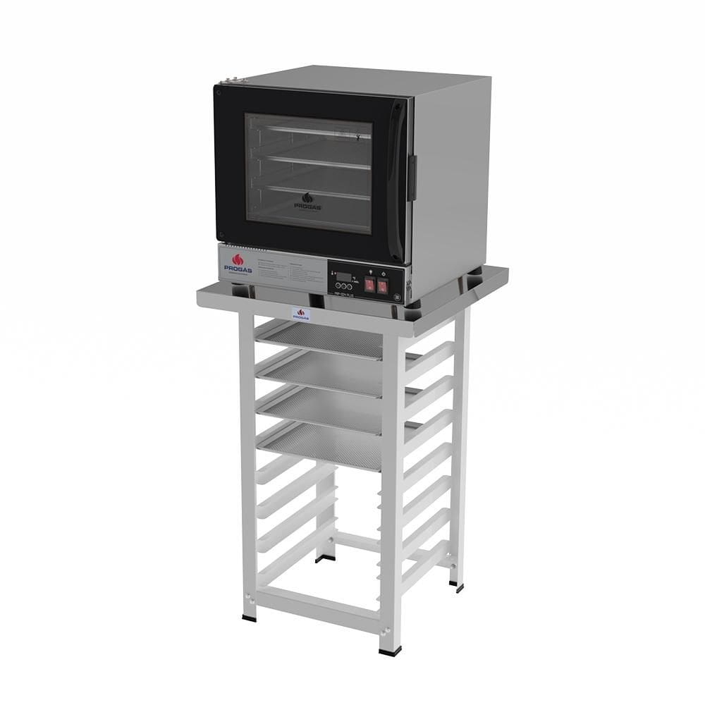 Forno Turbo Prp-004 Plus 127v Preto + Bancada Mes-004 Progás + 4 Assadeiras Cimapi