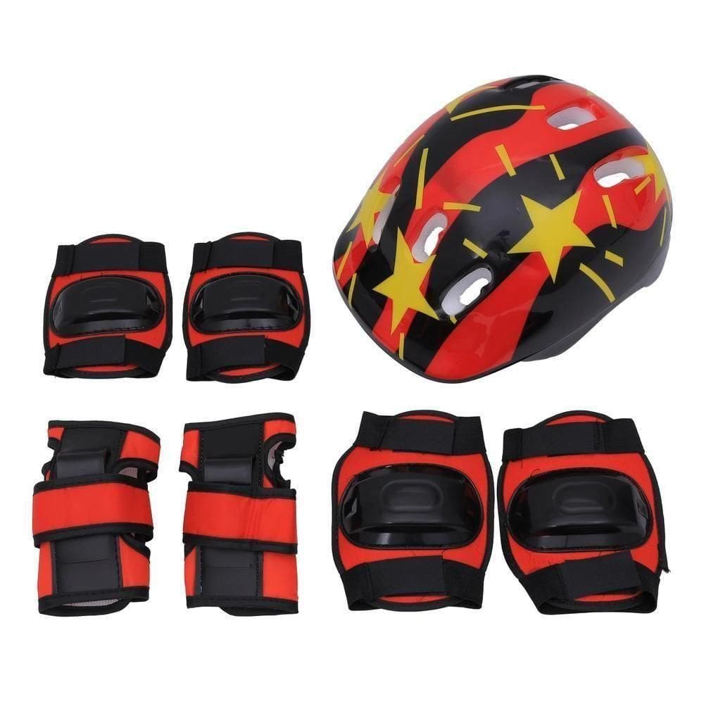 Kit Esportivo Infantil 7 Peças Capacete, Joelheiras E Cotoveleiras Ajustáveis Para Skate, Patins E Bicicleta