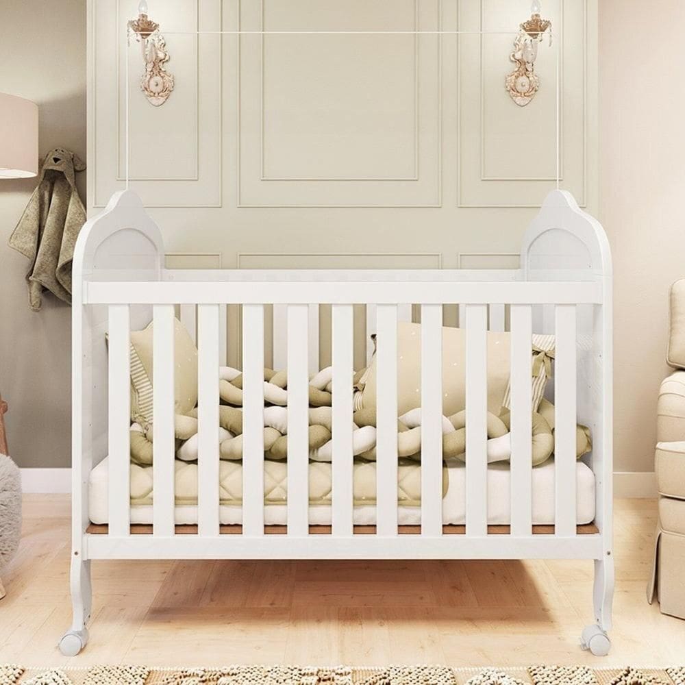 Berço Minicama 3 em 1 com Capitonê 100% Mdf Maya Espresso Móveis Branco Brilho