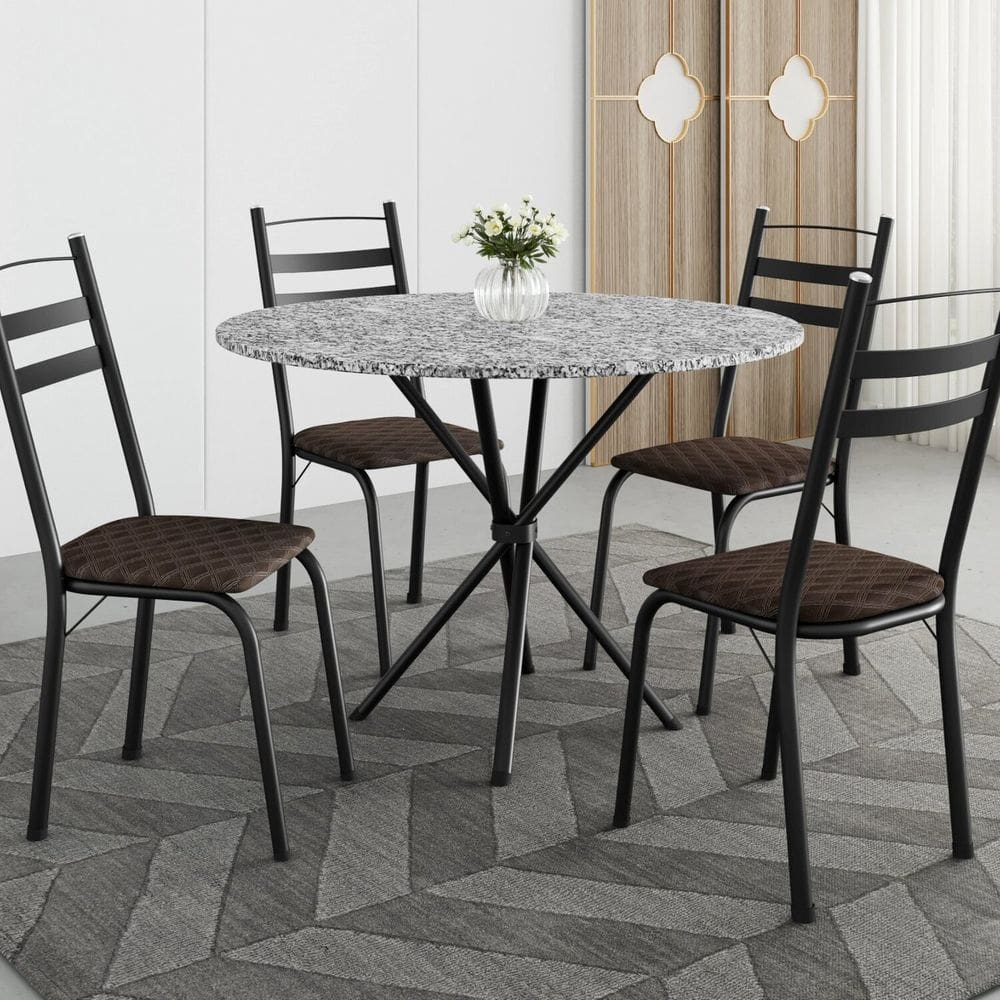 Conjunto de Mesa Redonda 80cm X 77cm com 4 Cadeiras Leia Preto/Cacau/Ocre
