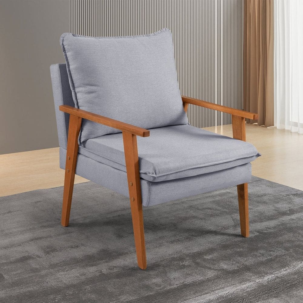 Poltrona para Sala de Estar Decorativa Linho Efatá Cinza