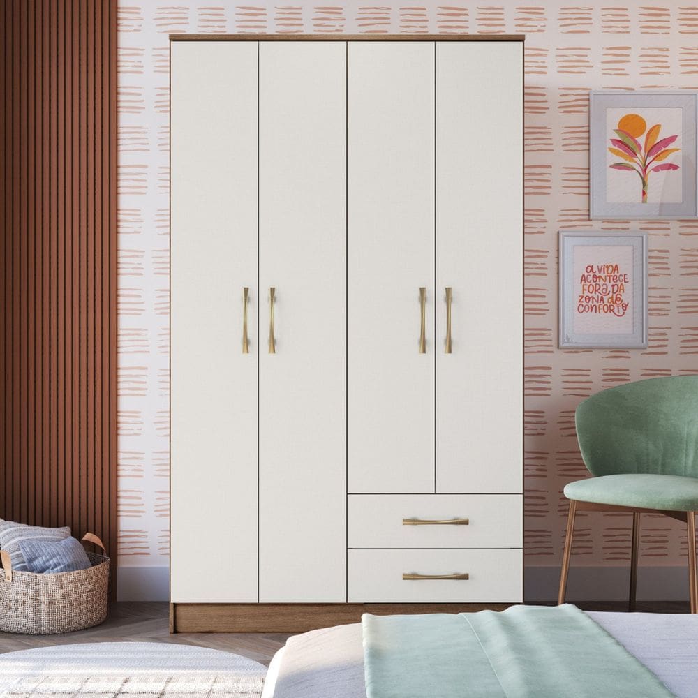 Guarda-roupa 4 Portas 2 Gavetas Tóquio Macadâmia/Blanc