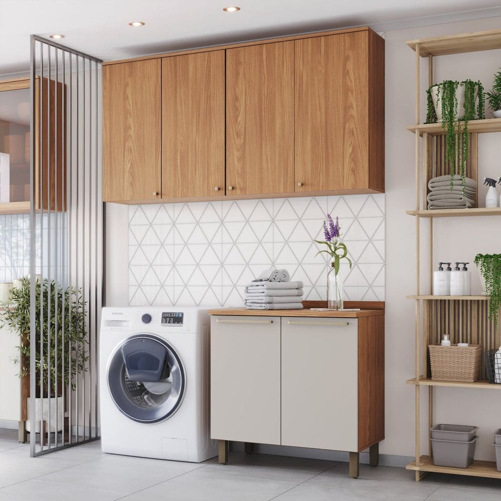 Lavanderia Modulada 3 Peças com Tampo Yasmin Espresso Móveis Marrom/Areia