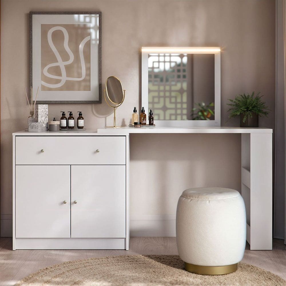 Escrivaninha Penteadeira Camarim em L Aura Branco Fosco