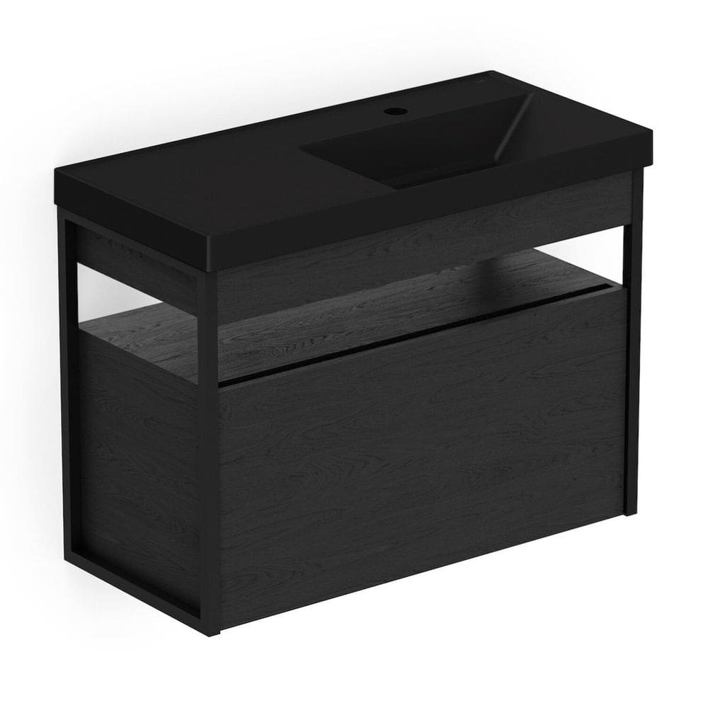 Gabinete com Lavatório 80cm X 60cm de 2 Gavetas Flow Preto