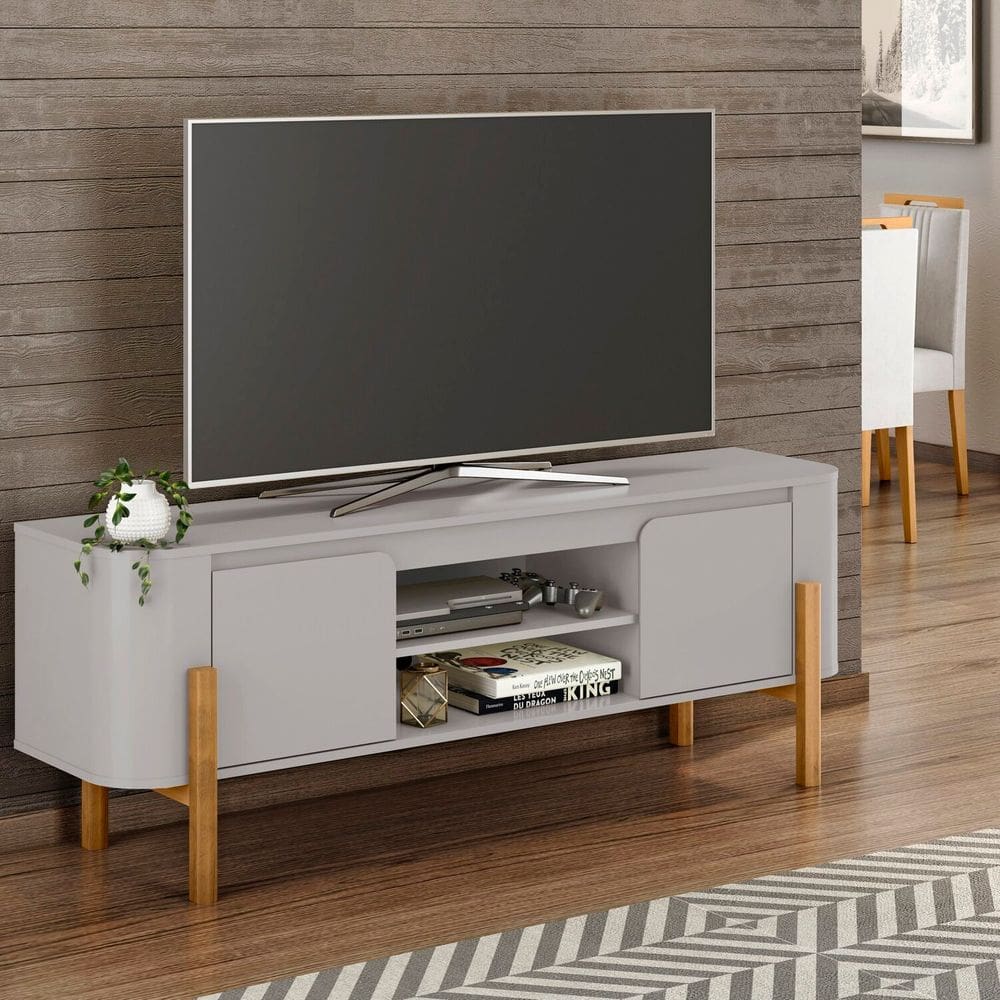 Rack para Tv 65 Polegadas Pés em Madeira Maciça Camburi Off White