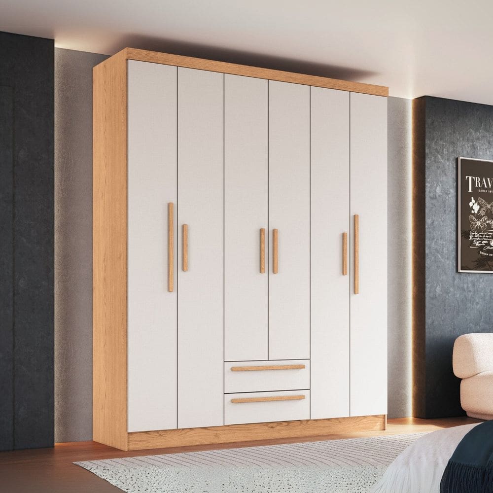 Guarda-roupa 6 Portas 2 Gavetas Mali New Cedro/Blanc