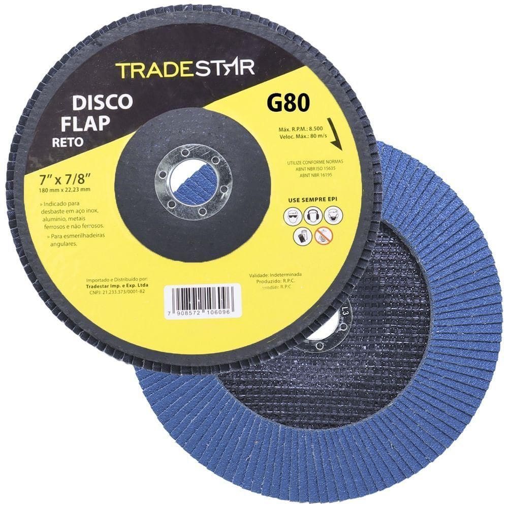 Disco Flap 180 Mm G80 Fibra Reto Azul Aço E Inox Tradestar