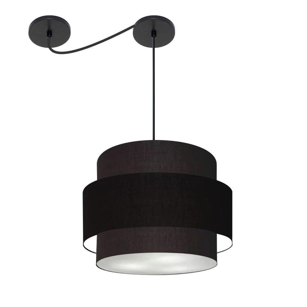 Lustre Sala De Jantar Com Desvio Vivare Md-4397 Cúpula Em Tecido 40cm Preto 127/220v