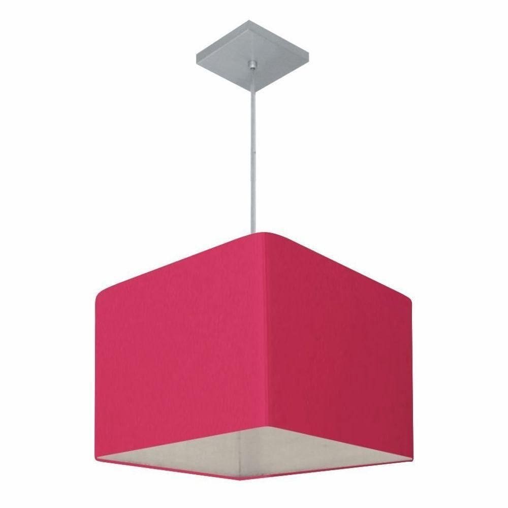 Lustre Pendente Quadrado Vivare Md-4059 Cúpula Em Tecido 21/35x35cm - Bivolt Rosa-pink 110v/220v