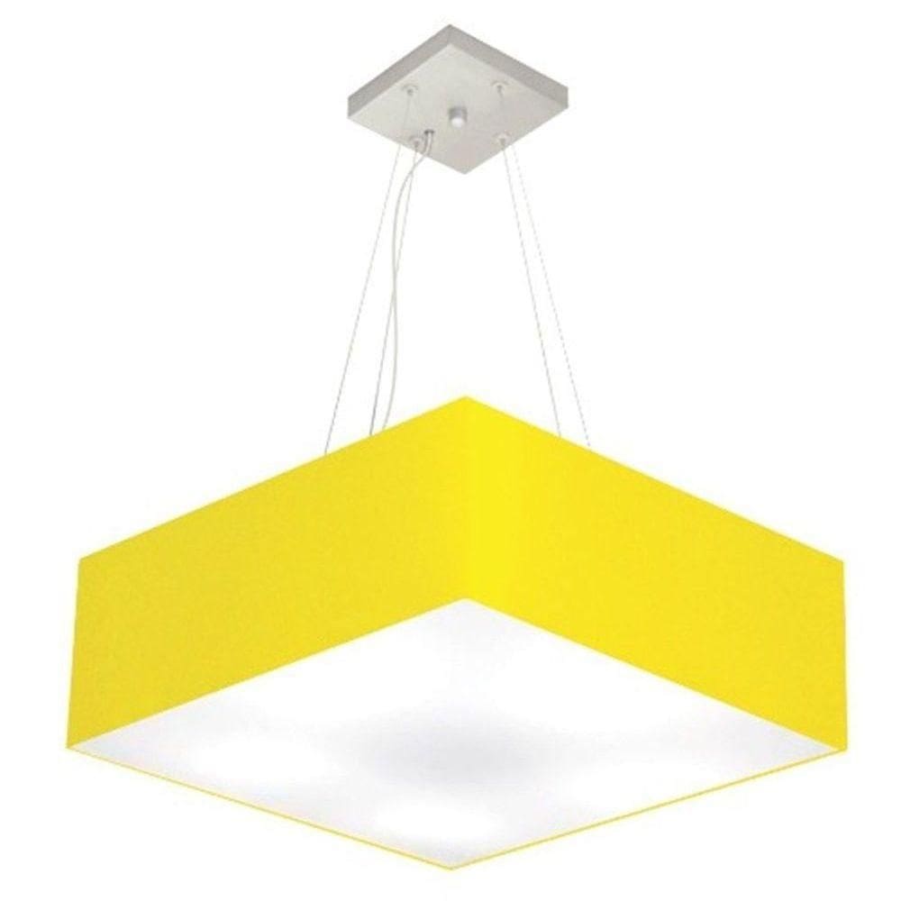 Lustre Pendente Quadrado Vivare Md-4137 Cúpula Em Tecido 15/70x70cm - Bivolt Amarelo 127/220v