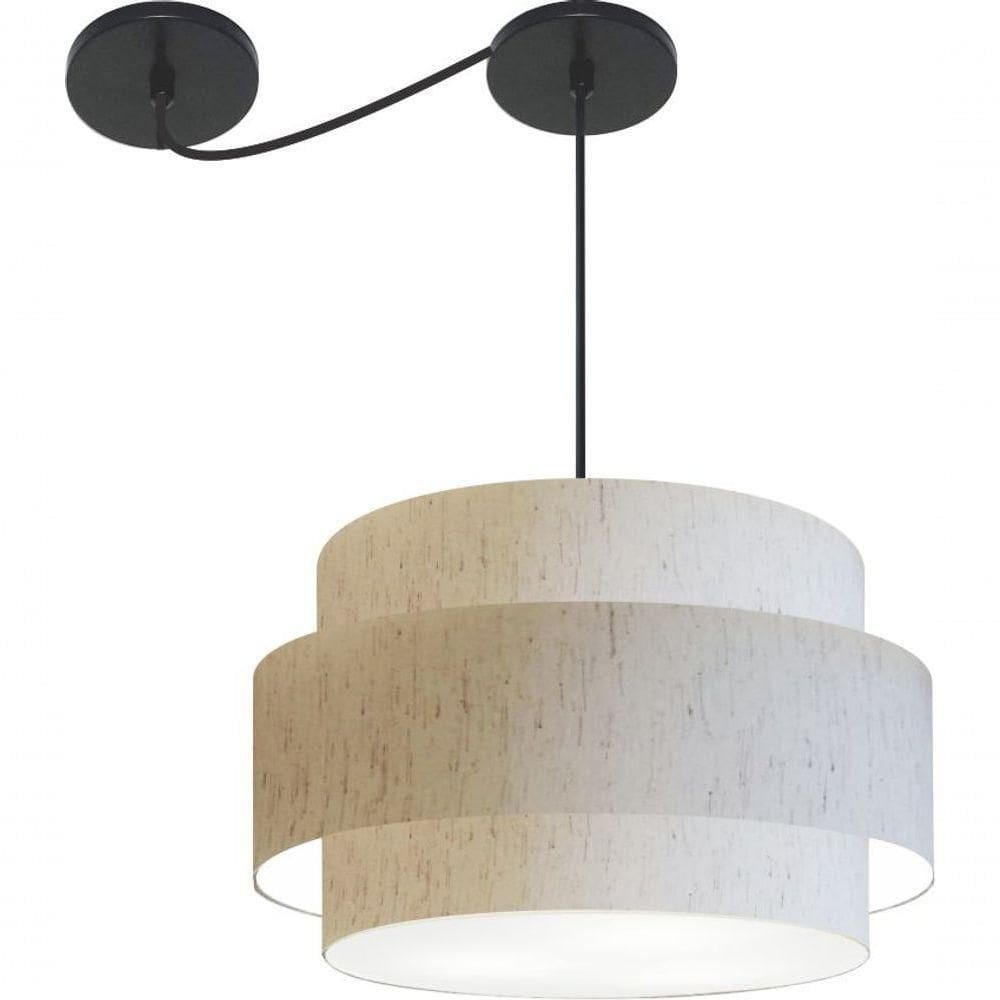 Lustre Sala De Jantar Com Desvio Vivare Md-4399 Cúpula Em Tecido 50cm Linho Bege 127/220v