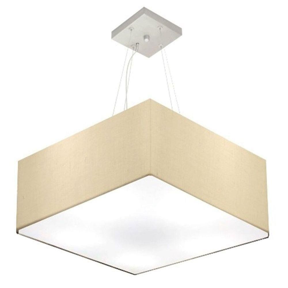 Lustre Pendente Quadrado Vivare Md-4071 Cúpula Em Tecido 30/70x70cm - Bivolt Algodão-crú 127/220v