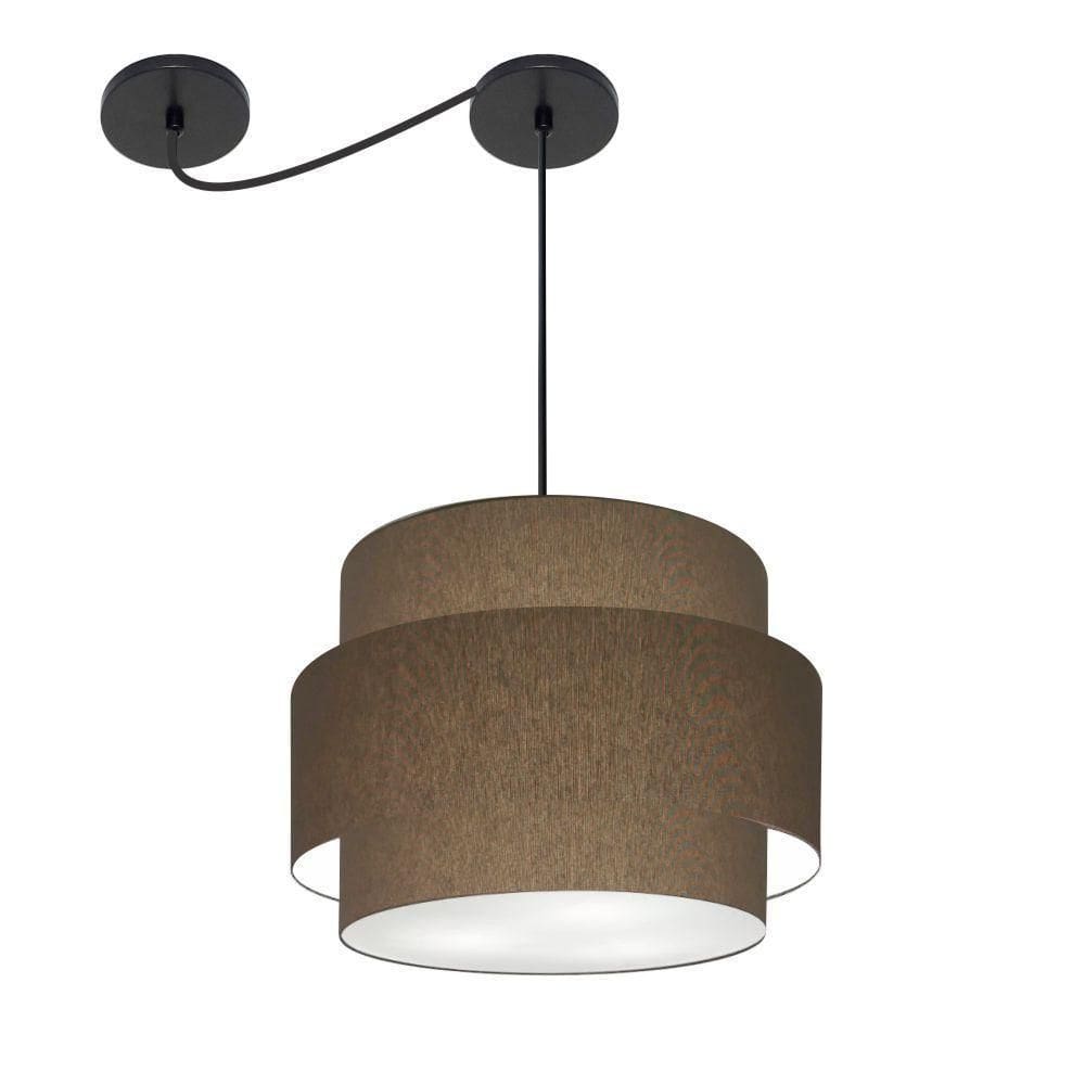 Lustre Sala De Jantar Com Desvio Vivare Md-4397 Cúpula Em Tecido 40cm Cáqui 127/220v