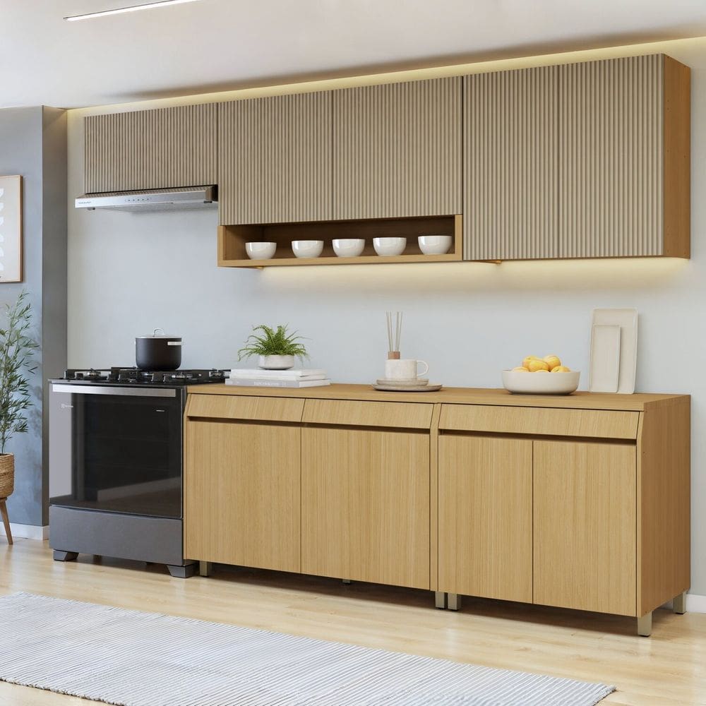 Cozinha Completa Modulada 5 Peças 9 Portas 3 Gavetas 100% Mdf Marrom