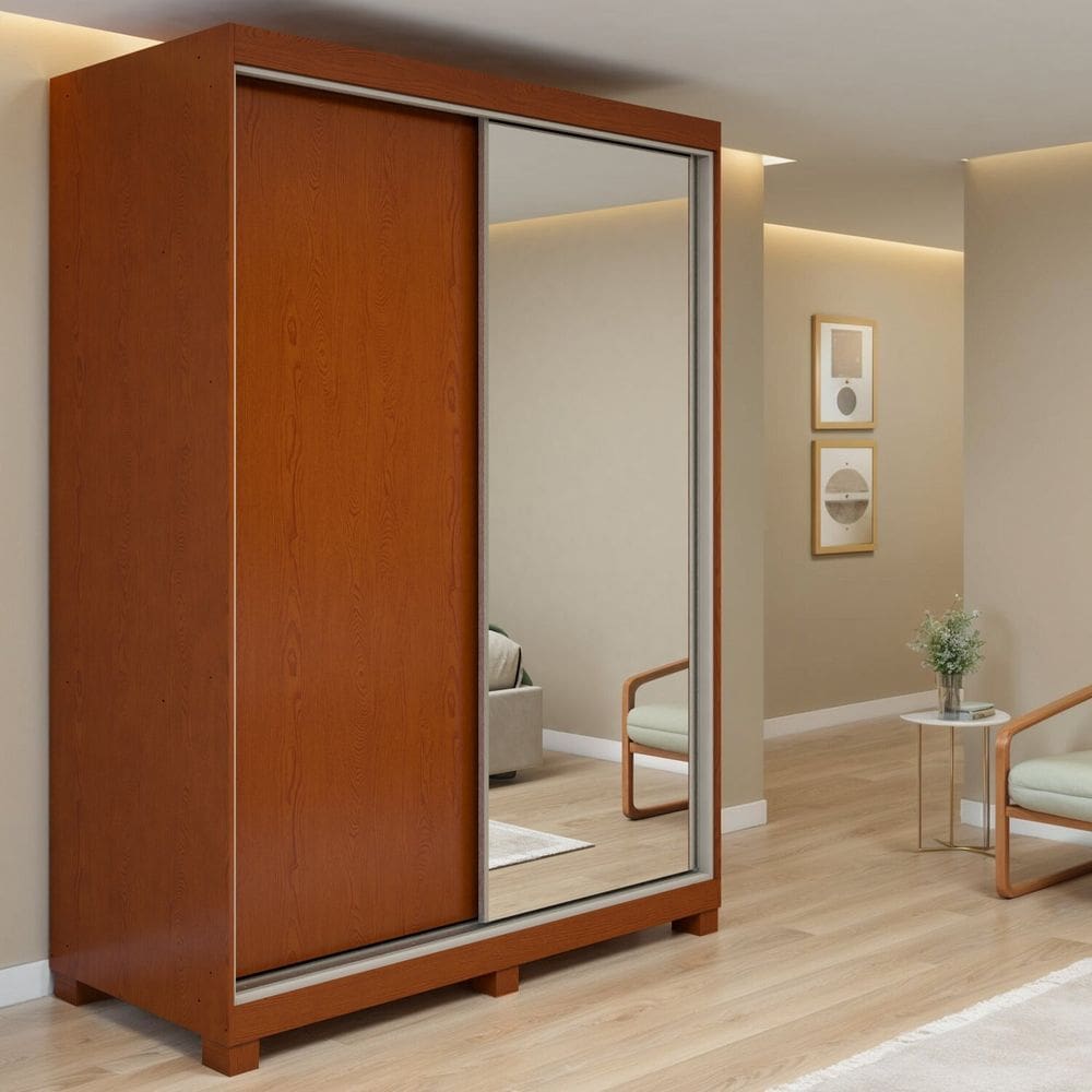 Guarda-roupa Nord 2 Portas 1 Porta Glass 2 Gavetas 100% Mdf com Pés Quadrix Frassino/Off White