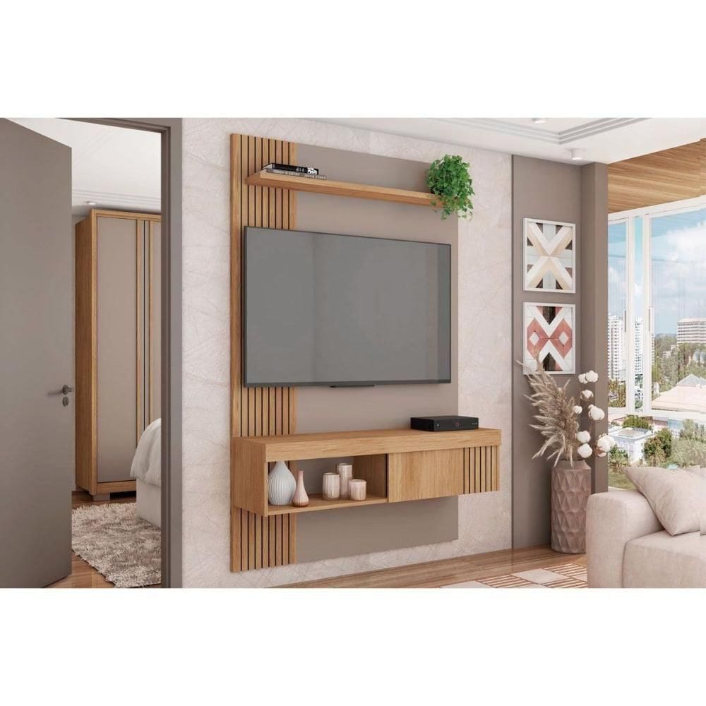 Painel Home P/ Tv Até 45 Pol Jade Ripada 120x183cm Buriti/fendi - Caemmun