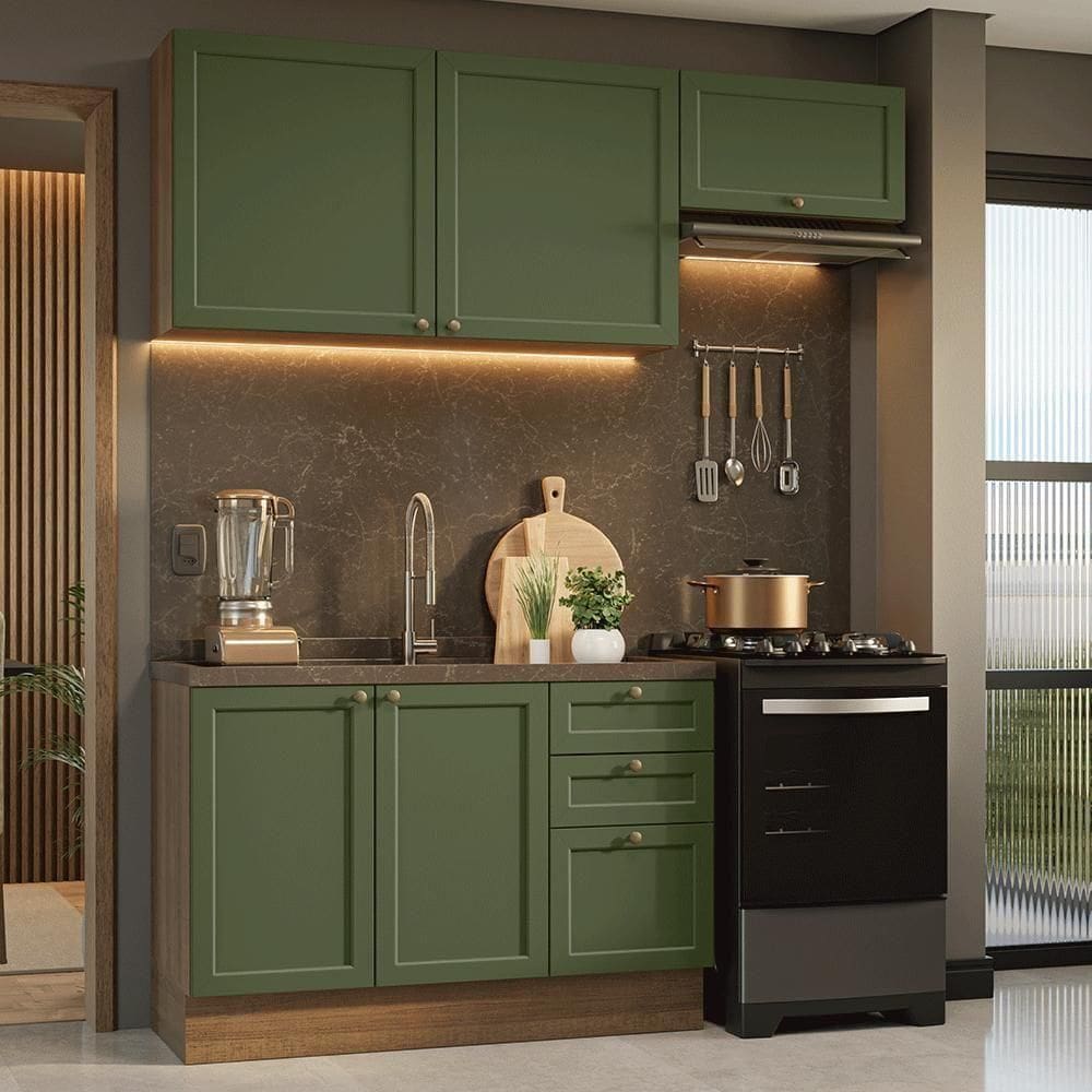Armário De Cozinha Compacta 180 Cm Vik Madesa 02 Rustic/verde