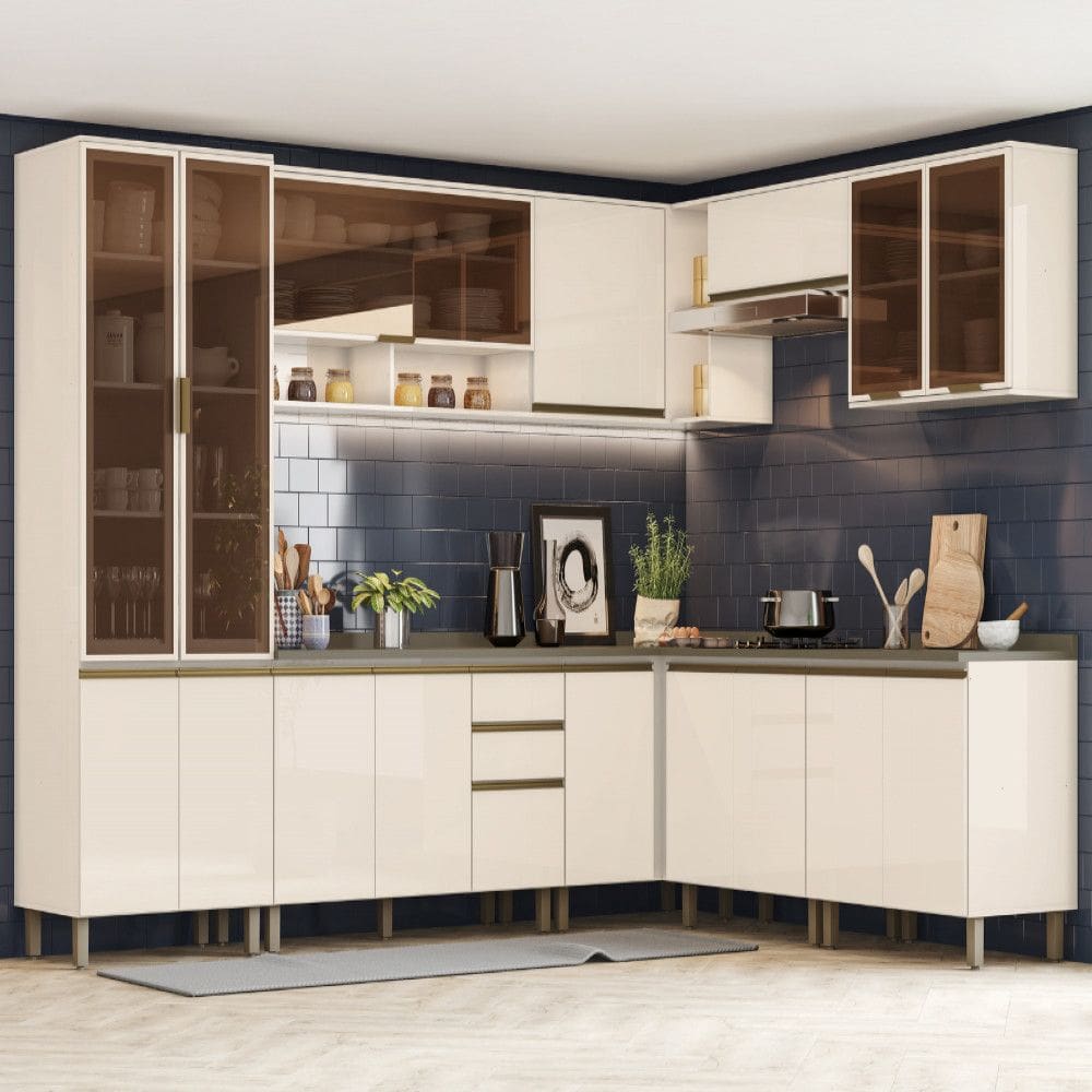 Cozinha Modulada 9 peças 14 portas 3 gavetas S/ Tampo Connect Henn