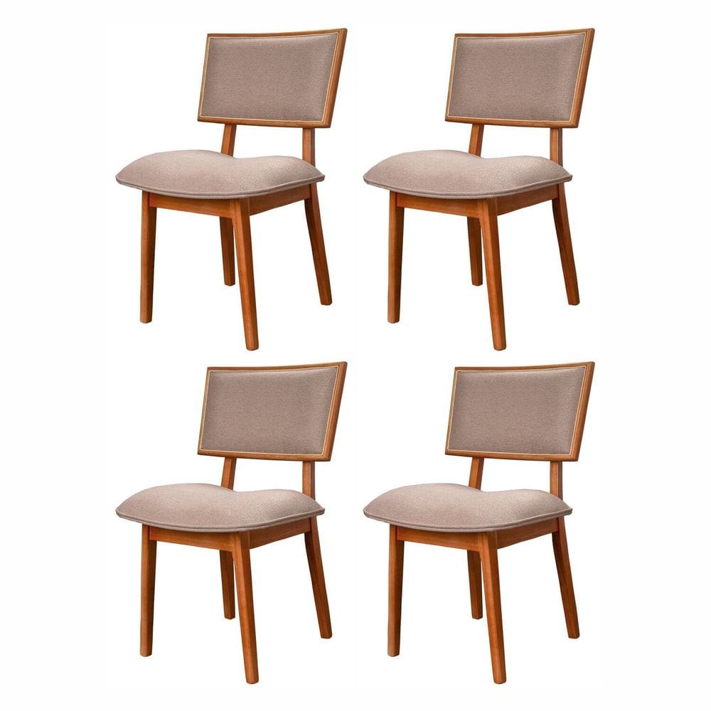 Kit 4 Cadeiras de Madeira Maciça e Estofada Luxo Bréscia Espresso Móveis Champagnhe/Marrom Claro