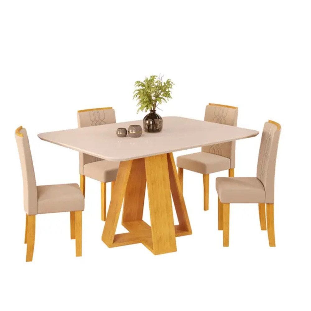 Conjunto de Mesa 4 Cadeiras Tampo MDF com Assento Estofado Celeste DJ