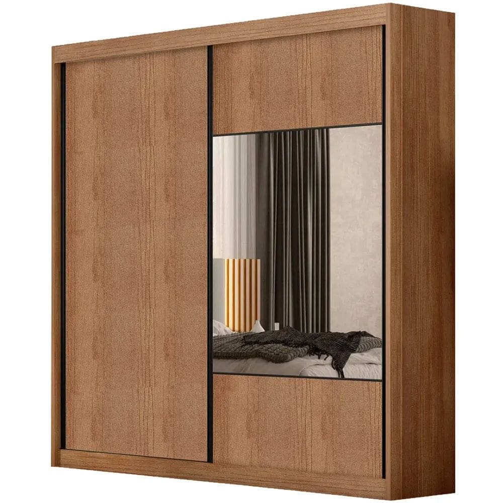 Guarda Roupa Versatto Casal 2 Portas 6 Gavetas com Espelho Novo Horizonte Cor Cumaru