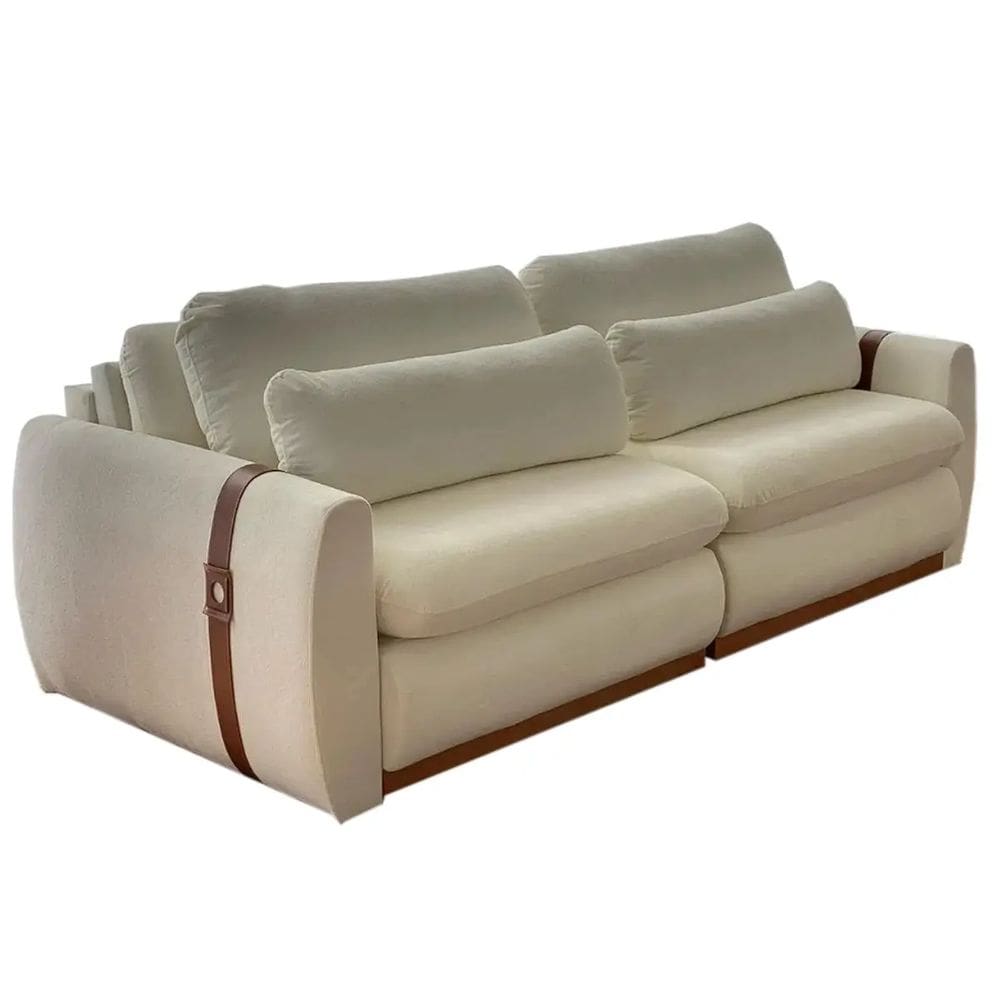 Sofá Theo 4 Lugares Retrátil e Reclinável Tecido Linho 230cm Uniart Cor Bege