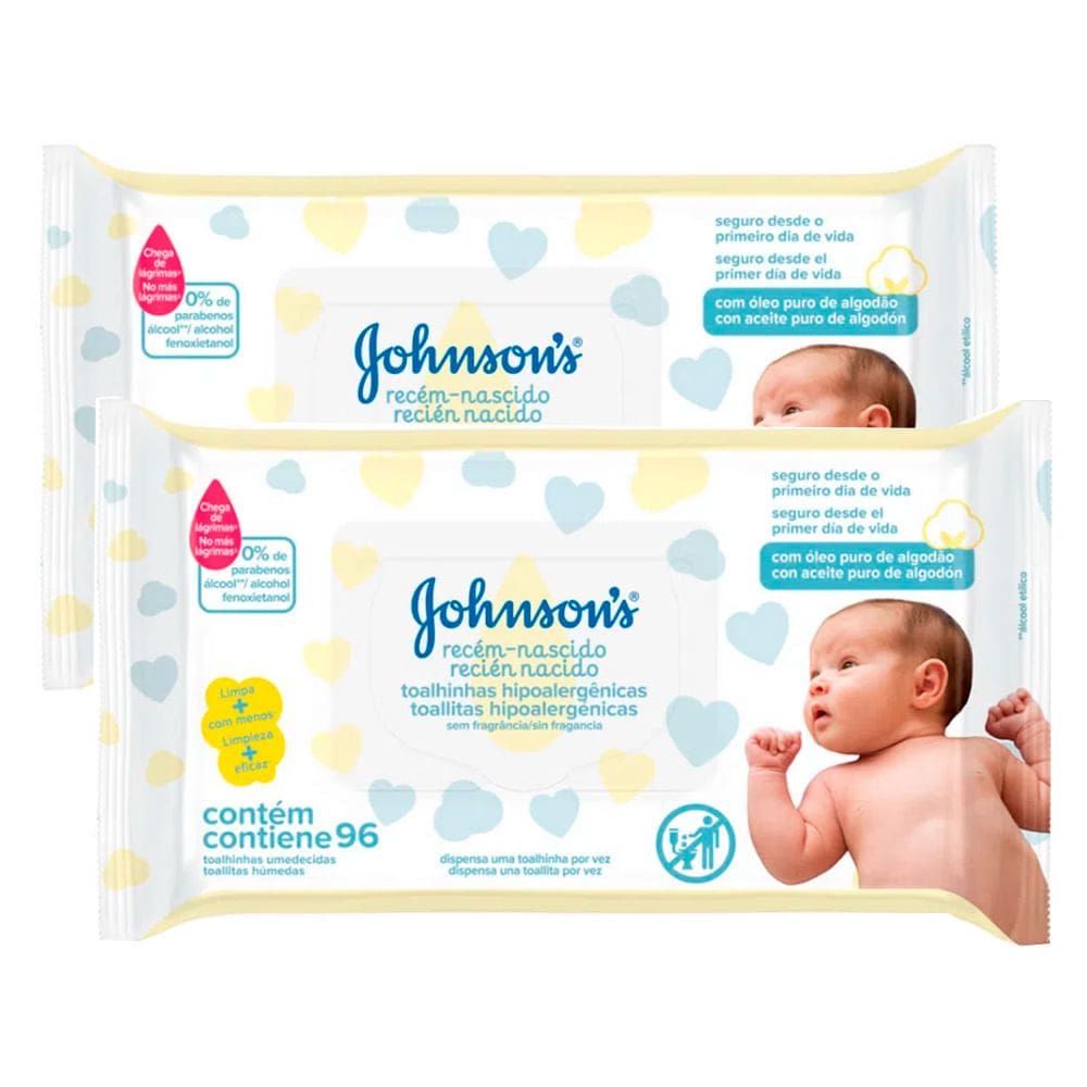 Kit 2 Toalhas Umedecidas Johnson`s Baby Recém Nascido 96 Unidades