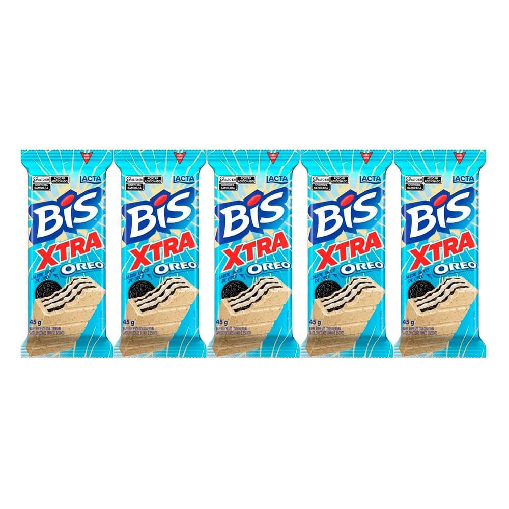 Kit 5 Chocolate Bis Lacta Xtra Oreo com 45g