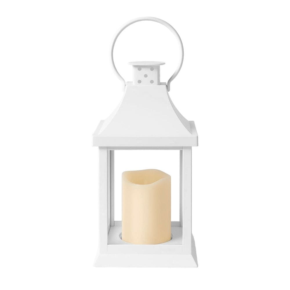 Enfeite de Natal Lampião Decorativo C/ Vela Luminária Natalina 21x10,5cm Branco