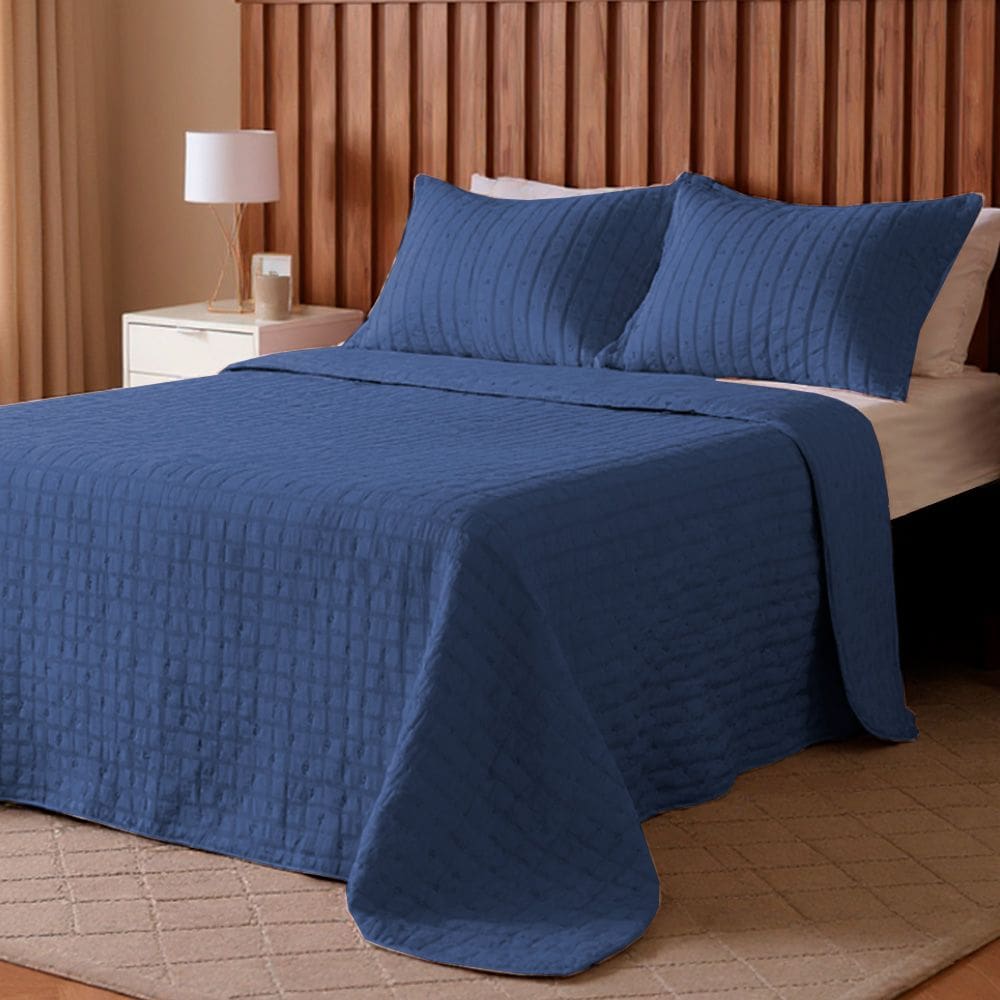 Kit Cobre Leito Colcha Casal 3 peças Texturizado Micro Percal Ultrassônico BF Colchões