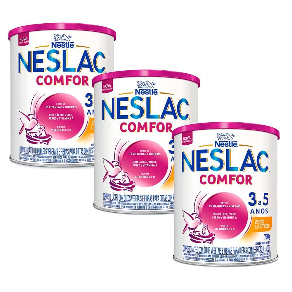 Kit 3 Neslac Comfor Composto Lácteo Zero Lactose 700g