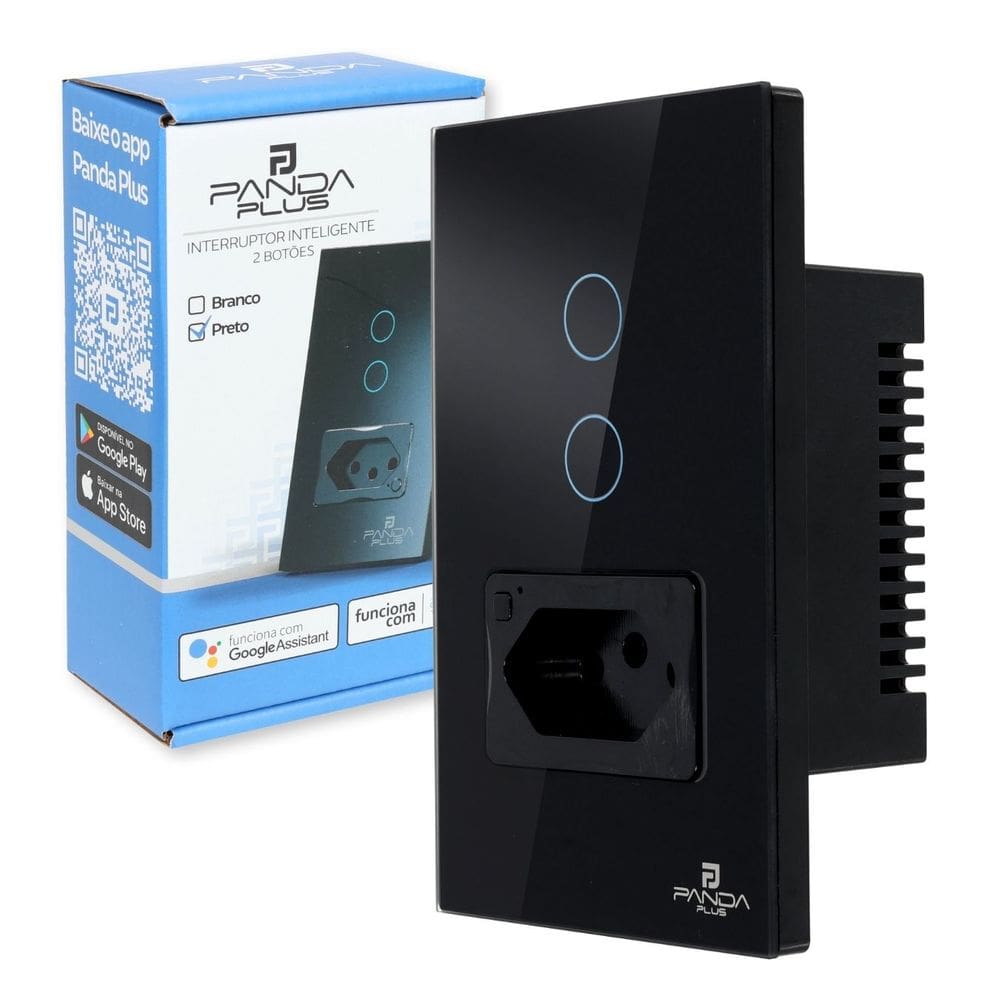 Interruptor Inteligente Wifi 2 Botões Touch 1 Tomada 16A Bivolt Smartlife Tuya PandaPlus Alexa Google Comando Voz e App