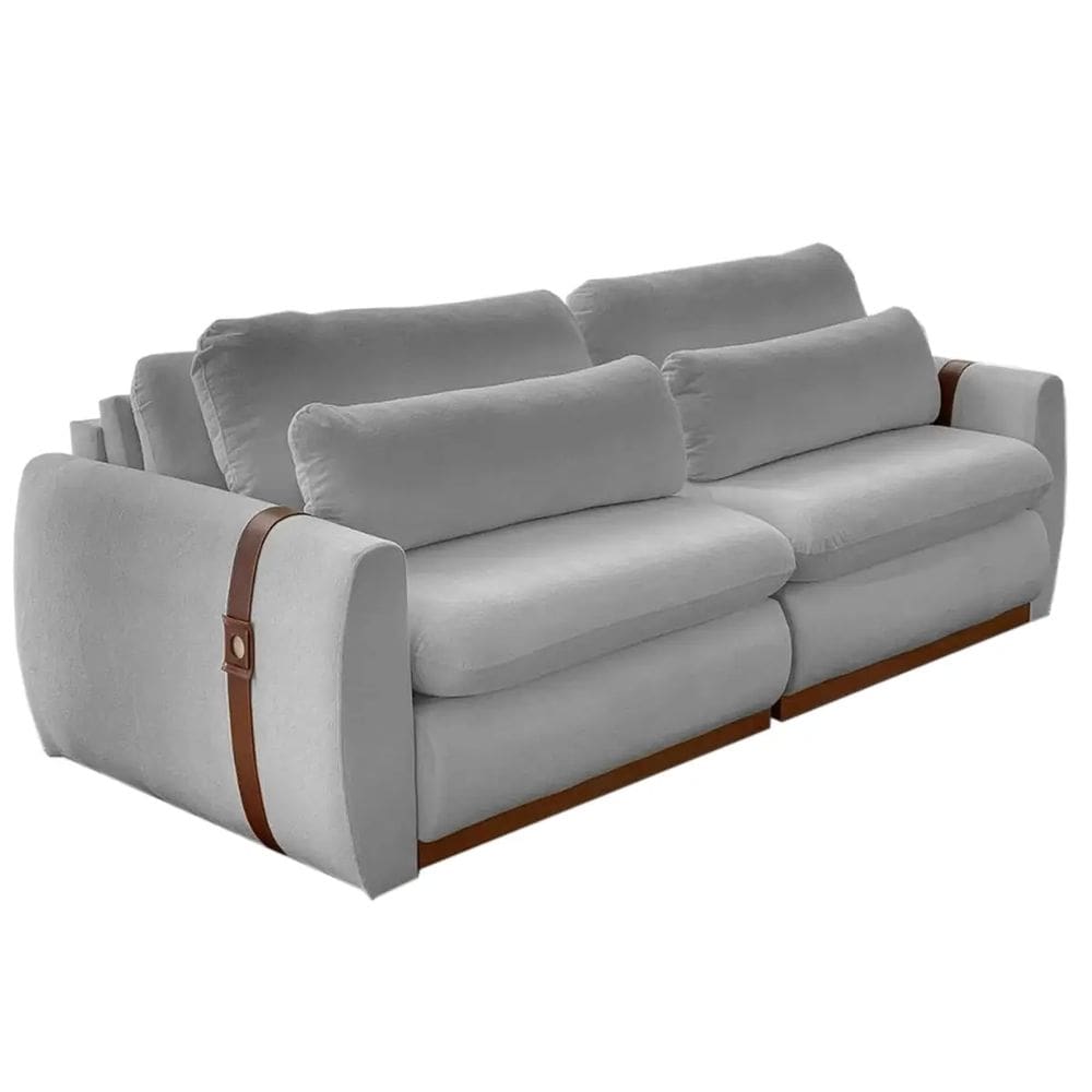 Sofá Theo 4 Lugares Retrátil e Reclinável Tecido Linho 230cm Uniart Cor Cinza