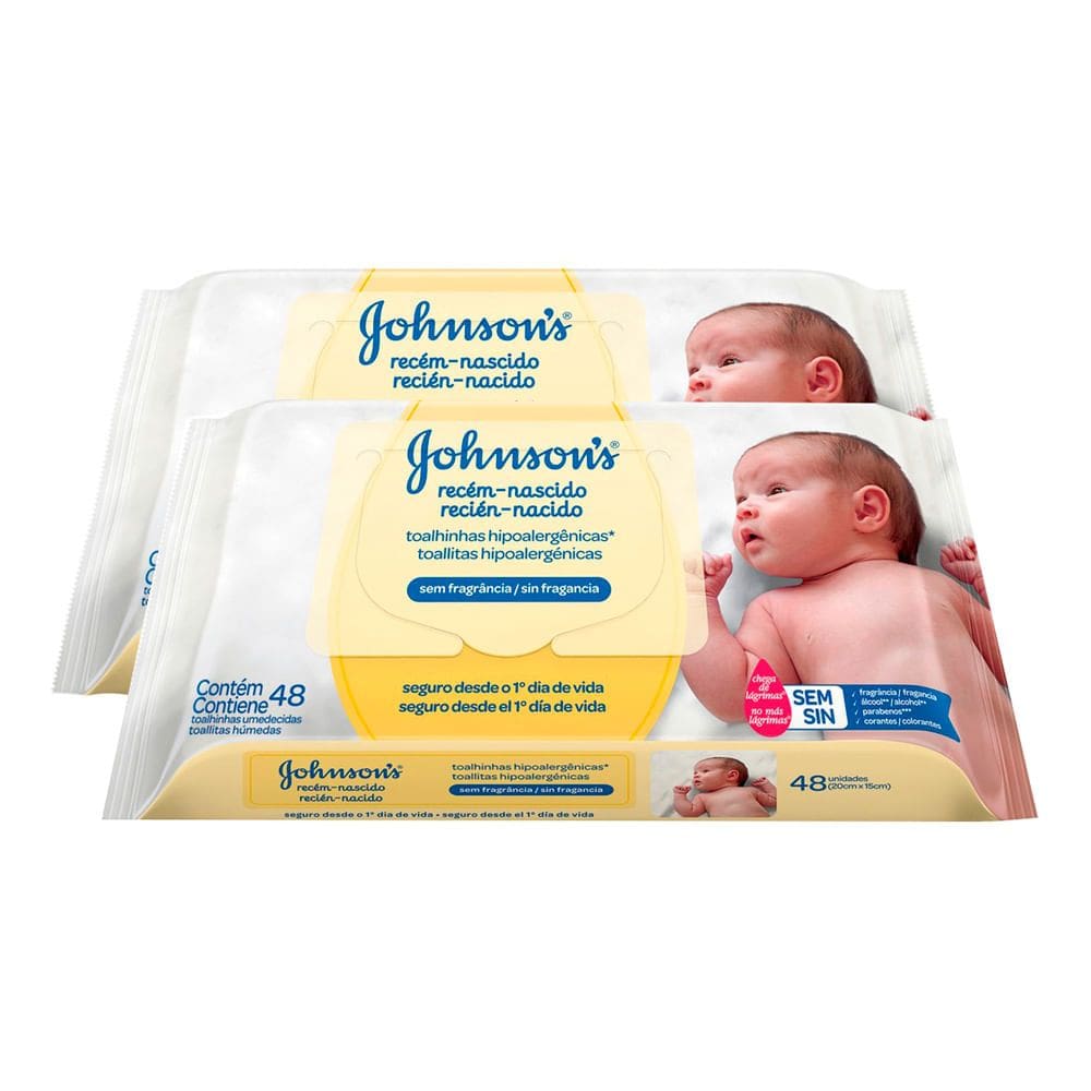 Kit 2 Toalhas Umedecidas Johnson`s Baby Recém Nascido 48 Unidades