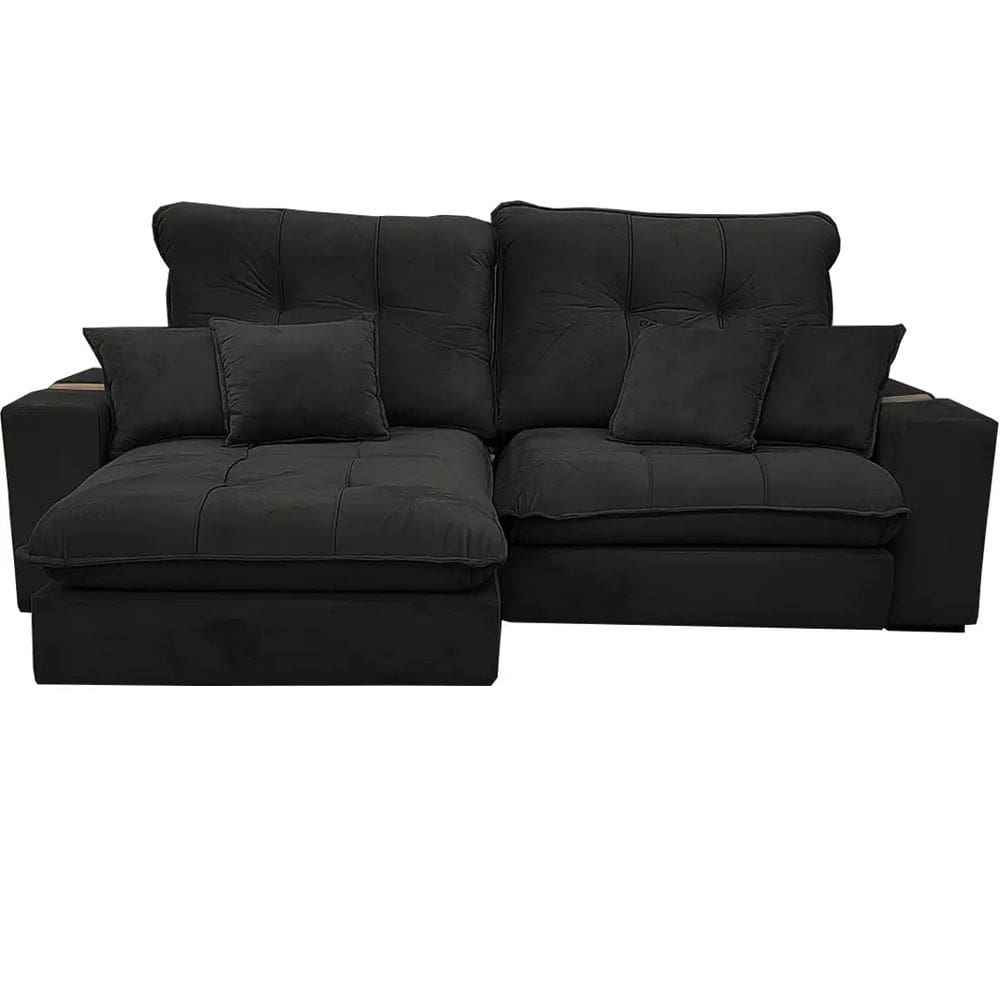 Sofá Premium 250cm em Veludo 4 Lugares Retrátil e Reclinável Aifos Cor Preto