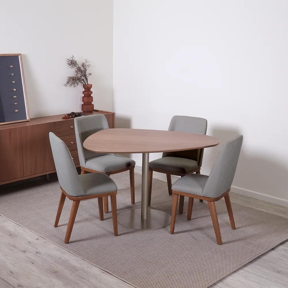 Conjunto de Jantar Mesa Orgânica Kalyx 4 Cadeiras Kalina - Champanhe c/ Canella - Carbono
