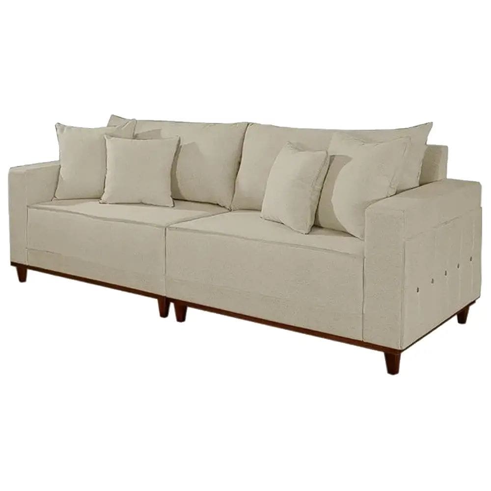 Sofá Living Montes Claros 4 Lugares com Almofadas Soltas 236cm Tecido Linho Lufer Cor Bege