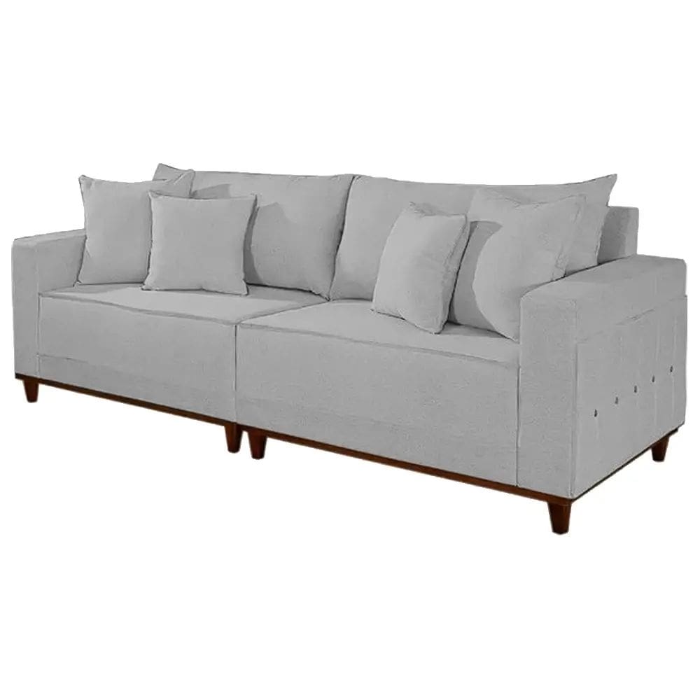 Sofá Living Montes Claros 4 Lugares com Almofadas Soltas 236cm Tecido Linho Lufer Cor Cinza