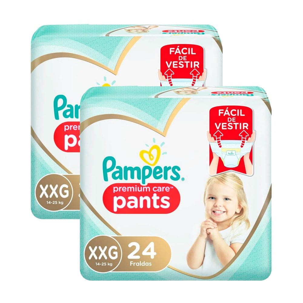 Kit 2 Fralda Infantil Pampers Premium Care Pants Tamanho XXG com 24 Unidades Cada