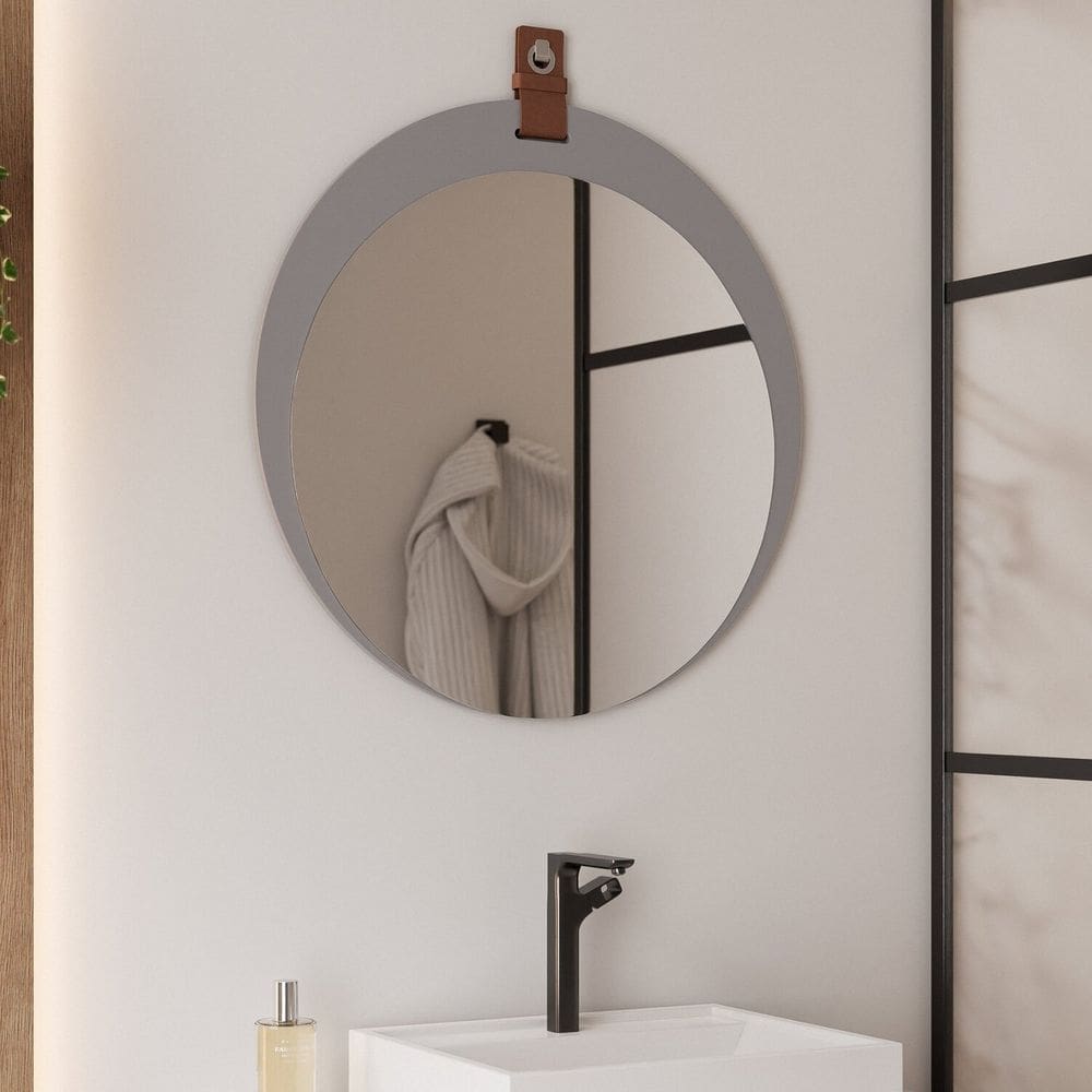 Espelheira para Banheiro Alça em Couro Lua Espresso Móveis Platina