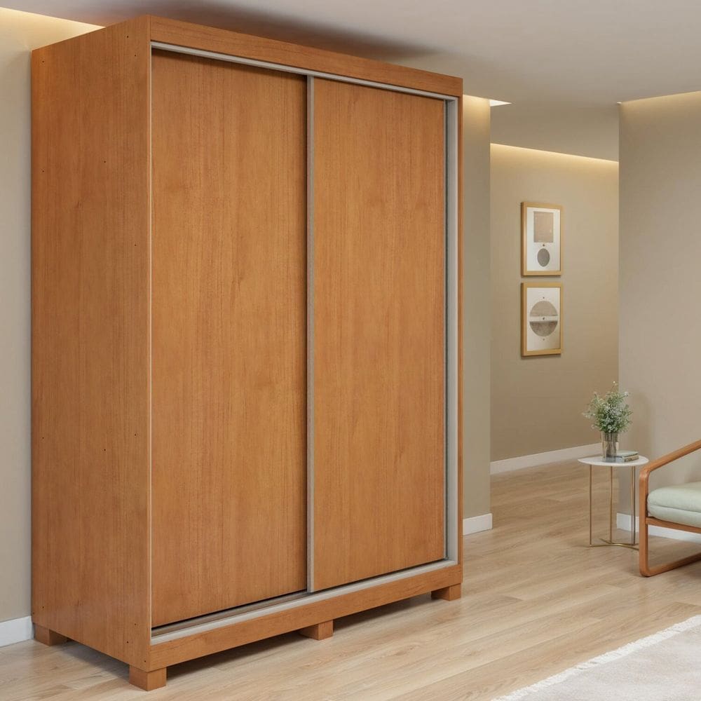 Guarda-roupa Nord 2 Portas 2 Gavetas 100% Mdf com Pés Quadrix Amêndoa Clean/Off White