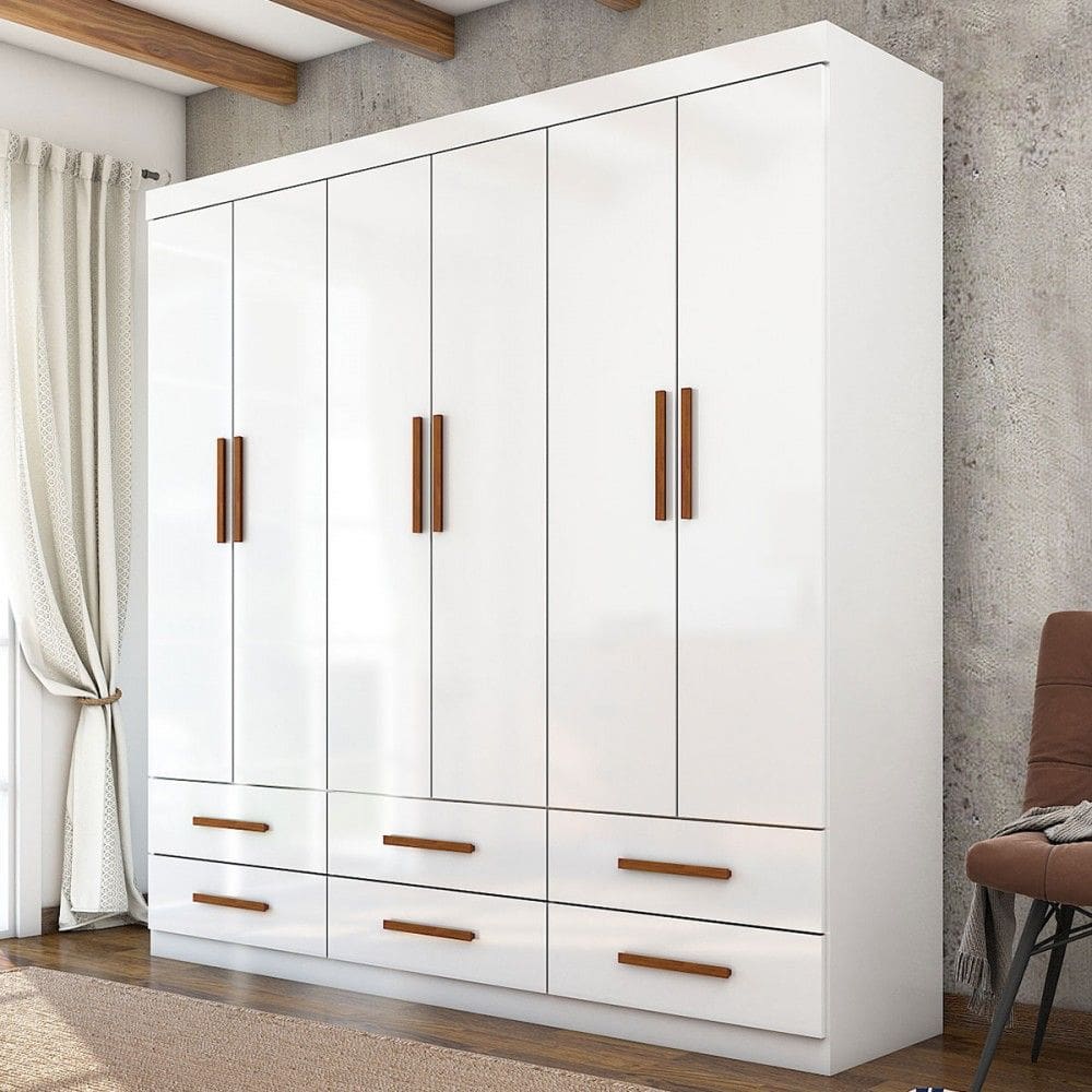 Guarda-Roupa Solteiro Denver 6 Portas 6 Gavetas Branco - Carioca Móveis