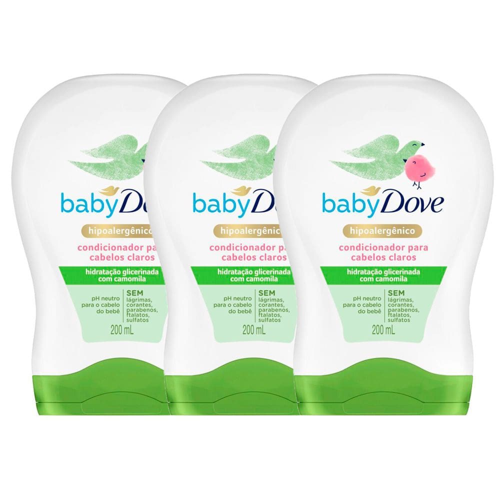 Condicionador Dove Baby Hidratação Enriquecida Cabelos Claros com 200ml | Kit com três unidades