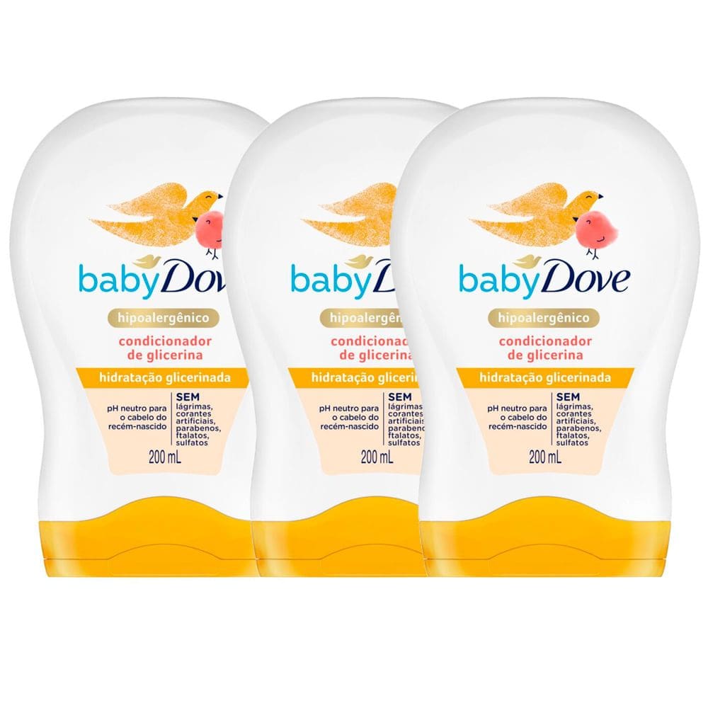 Condicionador Dove Baby Hidratação Glicerinada 200ml | Kit com três unidades