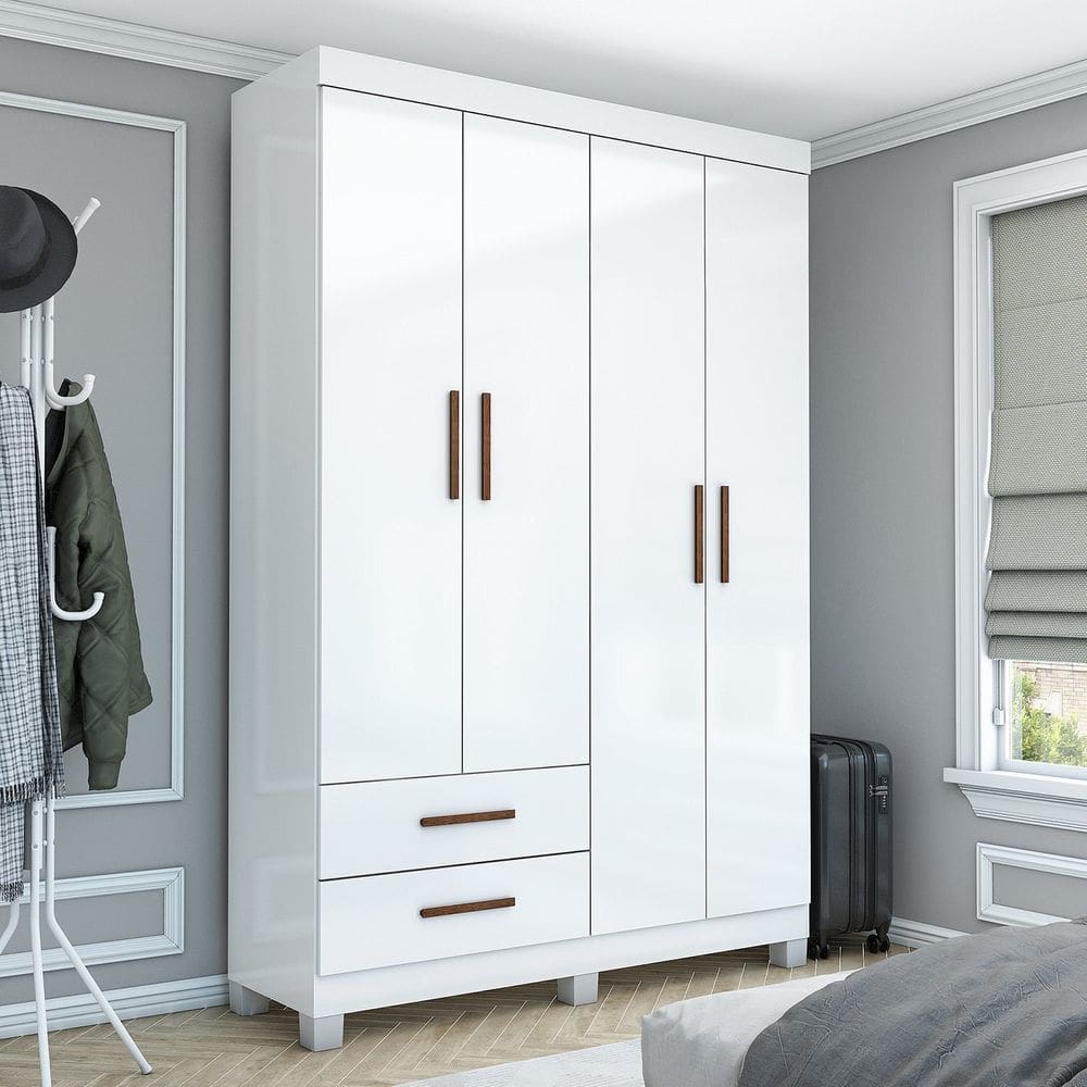 Guarda-roupa 4 Portas 2 Gavetas com Pés Genova Branco