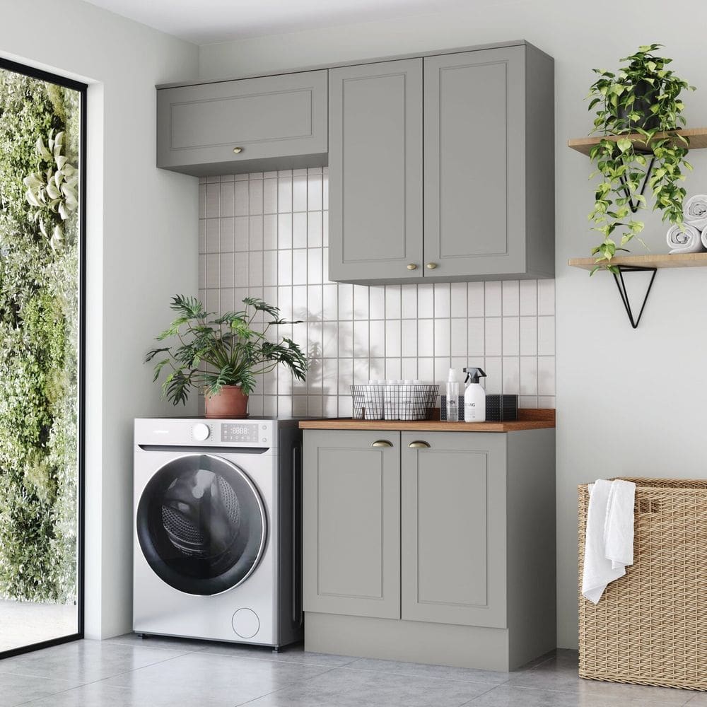 Lavanderia Modulada 3 Peças com Tampo Emily Espresso Móveis Cinza