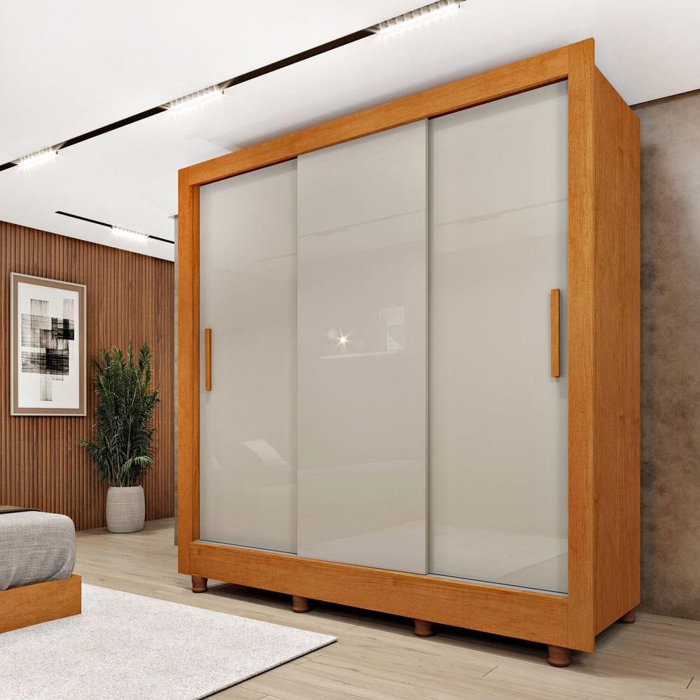 Guarda Roupa Casal 3 Portas Taiffa 190cm com Pés Espresso Móveis Cinamomo/ Off White